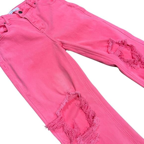 Revolve Risen Jeans Pink NEVIE NEON CORAL DISTRESSED HIGH RISE STRAIGHT LEG Jean - Picture 5 of 9